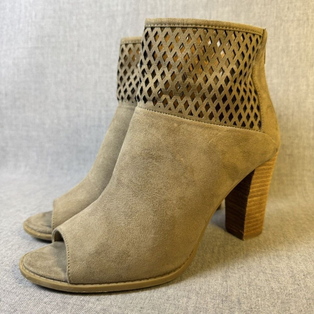 Report Rayce Open Toe Ankle Booties Cut Out Stacked Block Heel Zip Womens 9